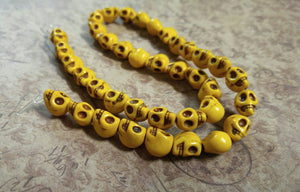 Skull Beads Yellow Skull Beads Yellow Beads Halloween Beads 9mm Beads 9mm Skull Beads Turquoise Beads Howlite Beads Bulk Beads Wholesale
