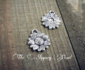 Sunflower Charm Sunflower Charms Silver Sunflower Charms Sunflower Pendant Flower Charms Flower Pendants Garden Charms 10 pieces
