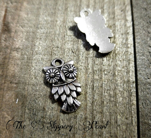 Owl Charms Owl Pendants Silver Owl Charms Bird Charms Halloween Charms Halloween Owl Charms Antiqued Silver Charms 2 pieces