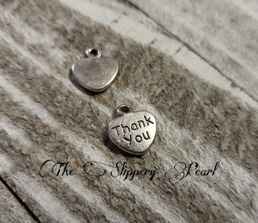 Thank You Charms Jewelry Tags Charms Word Charms Heart Charms Silver Heart Charms Thank You Tags Silver Word Charms 10 pieces