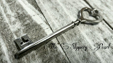 Load image into Gallery viewer, Wedding Keys Skeleton Keys Heart Keys Silver Key Pendants Antique Silver 84mm Bulk Skeleton Keys Wholesale Skeleton Keys 25pcs Valentines