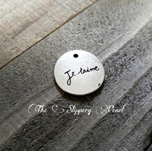 Load image into Gallery viewer, Quote Charm Pendant Je taime French Word Charm Antiqued Silver Word Charm I Love You Charm French Word Pendant