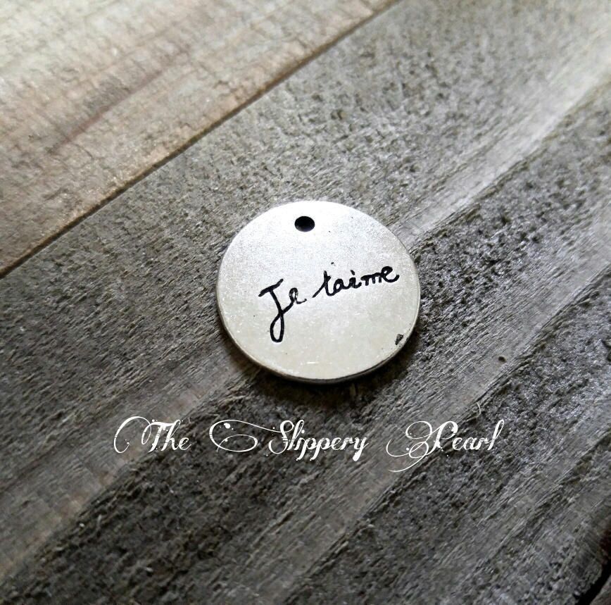 Quote Charm Pendant Je taime French Word Charm Antiqued Silver Word Charm I Love You Charm French Word Pendant