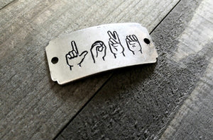 Sign Language Charm Sign Language Pendant LOVE Pendant Word Charm Word Pendant Sign Language Hands Antiqued Silver Connector Link