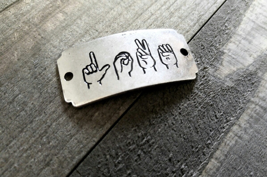 Sign Language Charm Sign Language Pendant LOVE Pendant Word Charm Word Pendant Sign Language Hands Antiqued Silver Connector Link