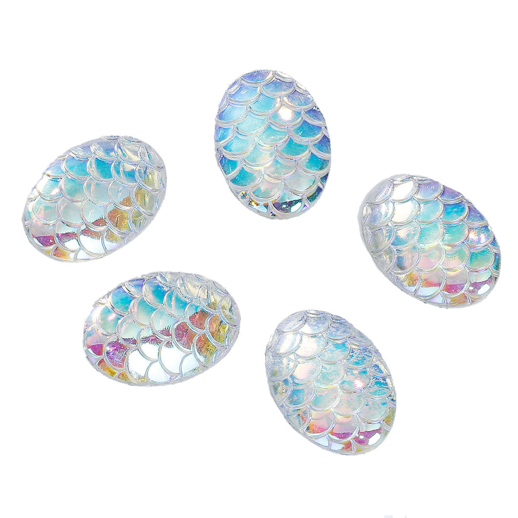 Mermaid Scale Cabochons 18x13 Clear Oval Cabochons Dragon Scale Cabochons Flat Back Embellishments 4 pieces