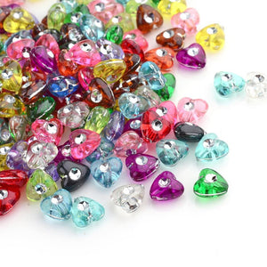 Acrylic Heart Beads Assorted Set Mixed Colors Metal Enlaced 8mm Sold per pkg of 50