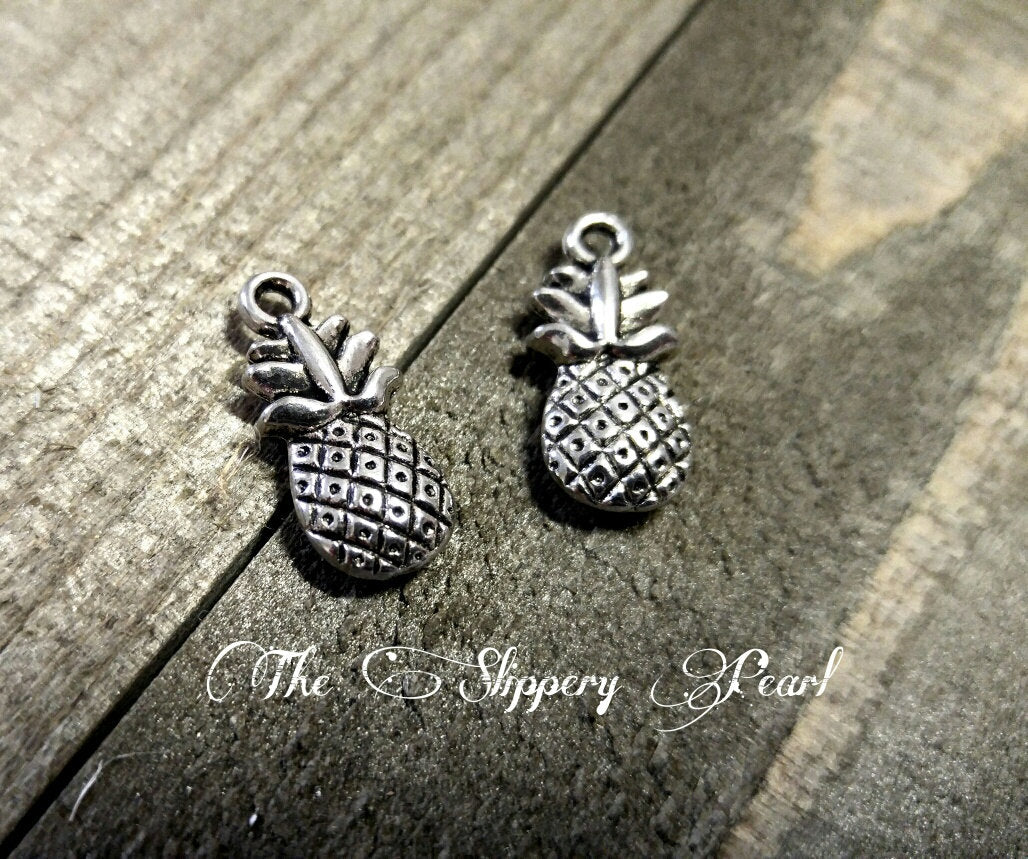Pineapple Charms Fruit Charms Silver Pineapple Charms Silver Fruit Charm Antiqued Silver Charms Lucky Pineapple Double Sided 10 pieces 19mm
