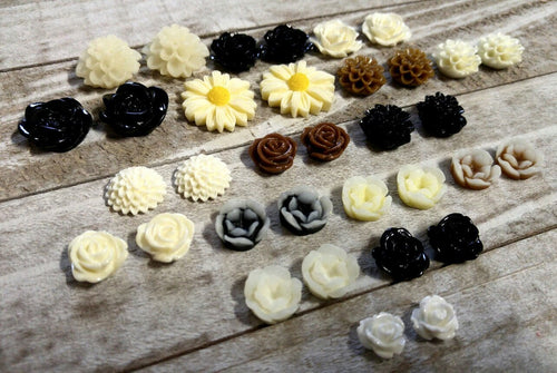 Flat Back Flowers Flower Cabochons Assorted Flower Flatbacks Flatback Flowers Resin Flower Cabochons BULK Flower Flatbacks Lot 24 pieces