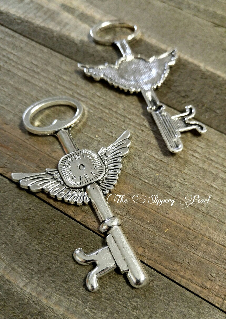 Large Skeleton Keys Key Pendants Antiqued Silver Keys Clock Keys Keys with Wings 75mm 2 pieces