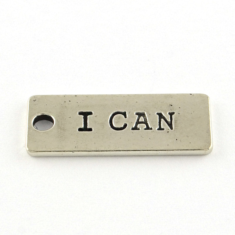 Quote Charms Word Charms Silver Word Charms I CAN Charm Motivational Charm Gym Charms Inspirational Charms 4 pieces