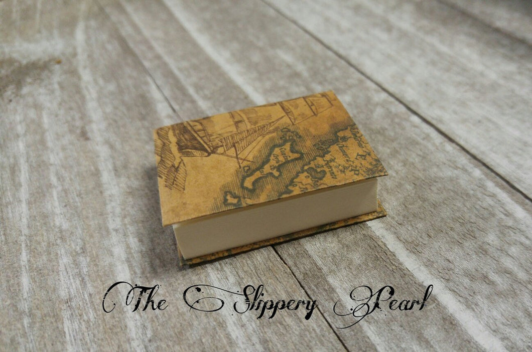 Miniature Book Charm REAL Pages Miniature Journal Pendant Pirate Map Journal Charm Book Pendant Librarian Charm Author Charm