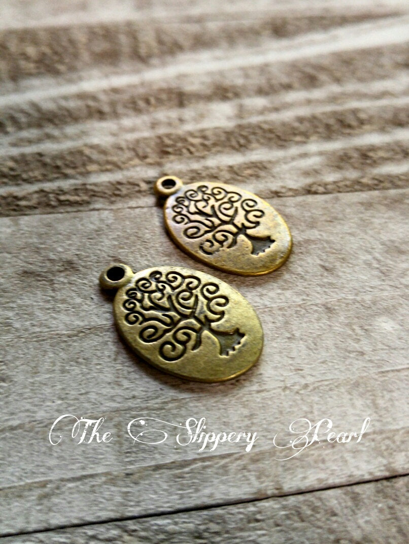 Tree of Life Charms Tree Pendants Antiqued Bronze Tree of Life Oval Tree Pendants Stamped Tree 10pcs
