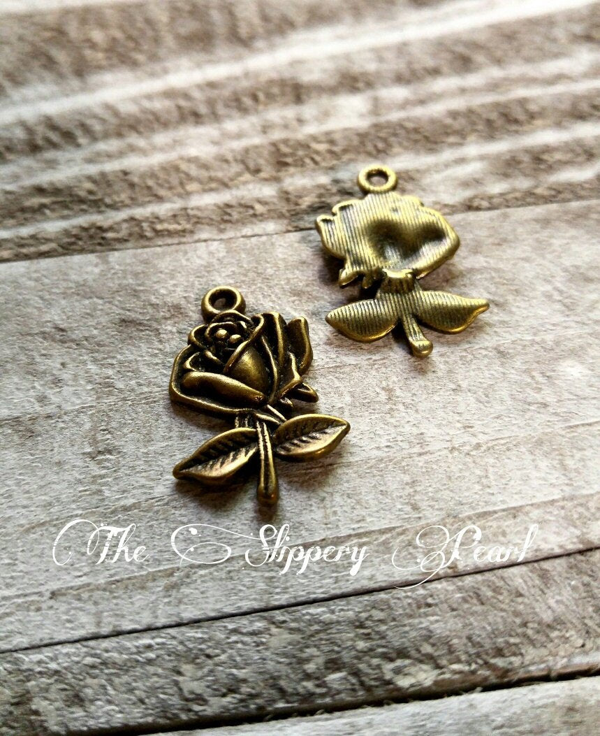 Rose Charms Rose Pendants Flower Charms Flower Pendants Bronze Flower Charms Bronze Charms Garden Charms Gardening Charms Spring Charms 10pc