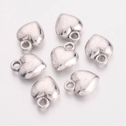 Heart Charms Antiqued Silver Puff Heart Charms BULK Charms Wholesale Charms Heart Pendants Silver Heart Charms 50 pieces 13mm