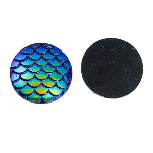 Mermaid Scale Cabochons 20mm Cabochons Blue Scales Round Cabochons Dragon Scale Cabochons Flat Back Embellishments 4 pieces