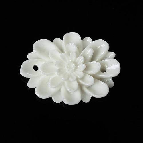 Flower Beads Resin Flower Beads White Flower Beads Flat Back Flowers White Flat Back Flatbacks Flower Connectors Connector Flowers 2pcs