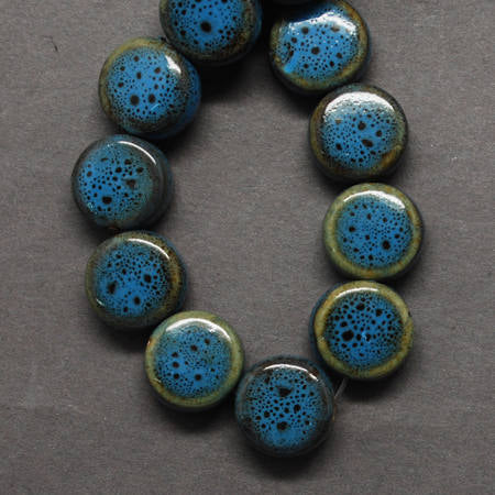 Porcelain Beads Glazed Porcelain Beads Blue Beads Flat Round Beads Flat Beads Glazed Beads Coin Beads 9mm Beads Wholesale Beads 10 pcs