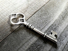 Load image into Gallery viewer, Silver Key Pendant Skeleton Key Pendant Key Charm Steampunk Key Big Key Large Key Old Fashioned Key