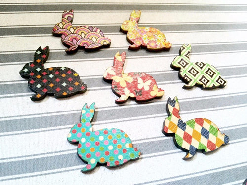 Bunny Cabochon Bunny Cabochons Kawaii Bunny Wood Cabochons Pastel Bunny Rabbit Cabochons Easter Bunny Flat Backs 4 pieces