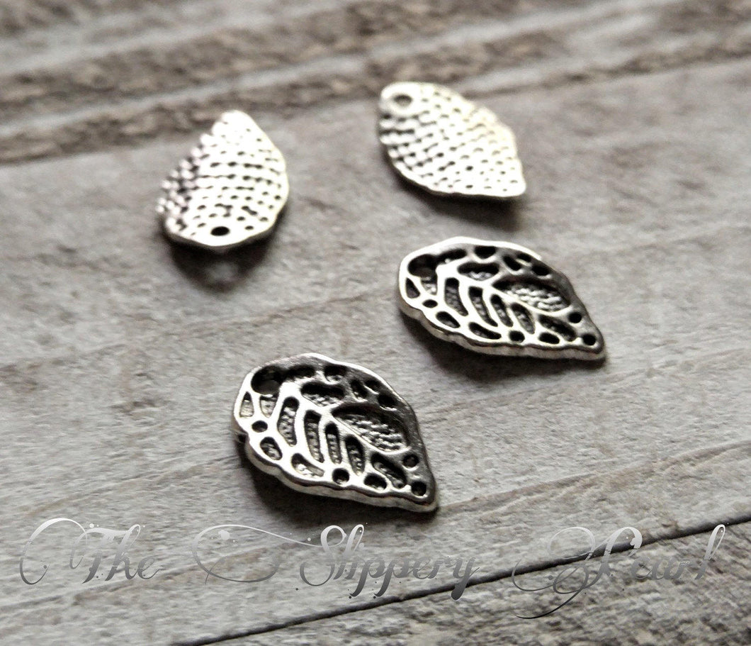 Leaf Charms Antiqued Silver Leaf Charms Ornate Leaf Drops Plant Charms Garden Charms 10pcs