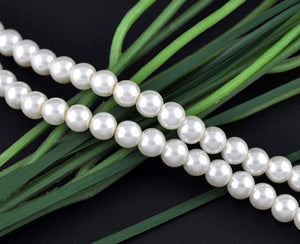8mm Glass Pearl Beads White Round Double Strand 32" Bulk Set of 100