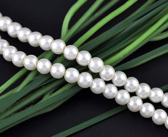 8mm Glass Pearl Beads White Round Double Strand 32