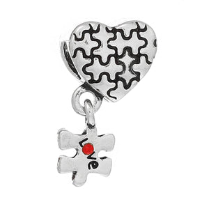 European Bead Large Hole Bead Metal Bead Autism Awareness Bead Thick Bead Silver Heart Bead Puzzle Piece Bead CLEARANCE was 4.15