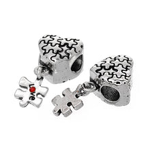 Load image into Gallery viewer, European Bead Large Hole Bead Metal Bead Autism Awareness Bead Thick Bead Silver Heart Bead Puzzle Piece Bead CLEARANCE was 4.15