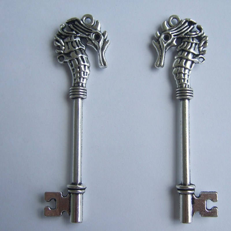 Seahorse Key Pendant Silver Key Pendant Unique Key Pendant Key Charm Skeleton Key Nautical Key Patina Pendant Patina Key Pendant