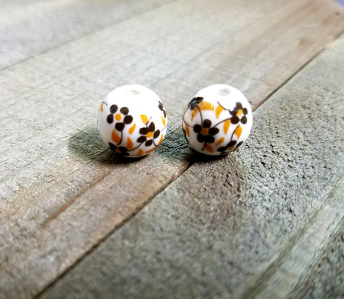 Porcelain Beads 12mm Beads 12mm Porcelain Beads Porcelain Flower Beads Large Beads Floral Beads Flower Beads Big Beads 2pcs