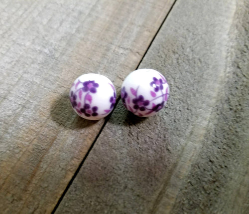 Porcelain Beads 12mm Beads 12mm Porcelain Beads Porcelain Flower Beads Large Beads Floral Beads Flower Beads Big Beads Purple Flower Bead