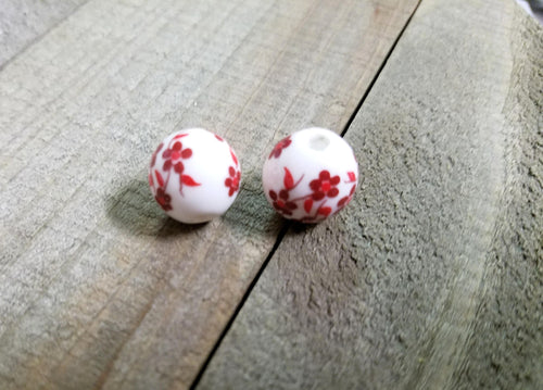 Porcelain Beads 12mm Beads 12mm Porcelain Beads Porcelain Flower Beads Large Beads Floral Beads Flower Beads Big Beads Red Flower Bead