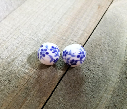 Porcelain Beads 12mm Beads 12mm Porcelain Beads Porcelain Flower Beads Large Beads Floral Beads Flower Beads Big Beads Blue Flower Bead
