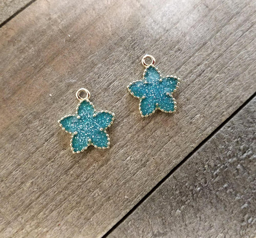 Star Pendants Gold Star Pendants Glitter Pendants Gold Star Charms Glitter Charms Sparkly Charms Teal Star Charms Teal Charms 2 pieces