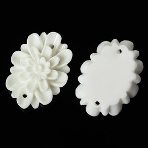 Flower Beads Resin Flower Beads White Flower Beads Flat Back Flowers White Flat Back Flatbacks Flower Connectors Connector Flowers 2pcs
