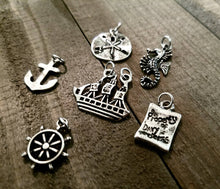 Load image into Gallery viewer, Ocean Charms Silver Ocean Charms Seahorse Charm Pirate Charms Assorted Charms Set Sand Dollar Charm Nautical Charms Sea Charms PREORDER