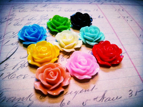 Flower Cabochons Flat Back Flowers Resin Cabochons 18mm Flower Flat Back 18mm Cabochons Rose Cabochons Assorted Resin Flowers BULK 50 pieces