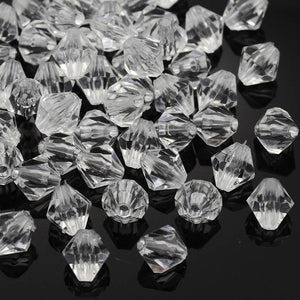 Clear Acrylic Bicone Beads Set 8mm Cone Shaped Bulk Set Sold per pkg of 50