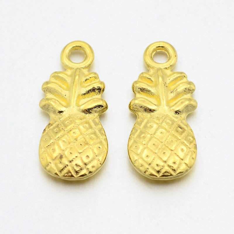 Pineapple Charms Fruit Charms Gold Pineapple Charms Gold Fruit Charm Gold Charms Lucky Pineapple Double Sided 10 pieces 19mm