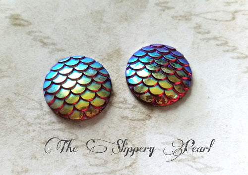 Mermaid Scale Cabochons 20mm Cabochons Red Pink Scales Round Cabochons Dragon Scale Cabochons Flat Back Embellishments 4 pieces
