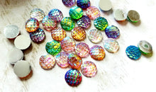 Load image into Gallery viewer, Mermaid Scale Cabochons 12mm Cabochons Assorted Lot Domed Flatbacks Round Cabochons Dragon Scale Cabochons Flat Back Embellishments 6 pieces