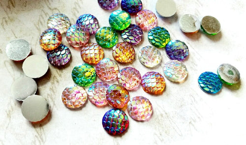 Mermaid Scale Cabochons 12mm Cabochons Assorted Lot Domed Flatbacks Round Cabochons Dragon Scale Cabochons Flat Back Embellishments 6 pieces