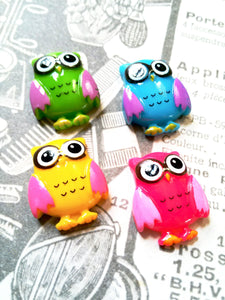 Owl Cabochons Flat Backs Assorted Cabochons Owl Embellishments Acrylic Cabochons Woodland Animal 4 pieces