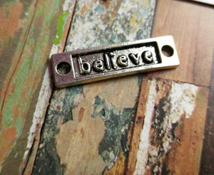 Word Pendants Word Connectors Word Charms BELIEVE Pendants Antiqued Silver Word Charm Word Links Connector Pendants 2 pieces