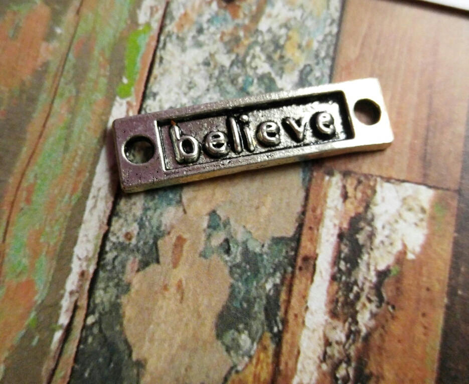 Word Pendants Word Connectors Word Charms BELIEVE Pendants Antiqued Silver Word Charm Word Links Connector Pendants 2 pieces