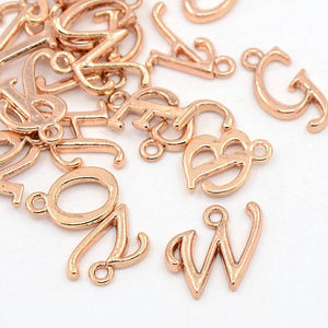 Alphabet Charm Pendant Rose Gold Letter Charm Initial Charm Fancy Font 12-17mm YOU PICK 1 piece