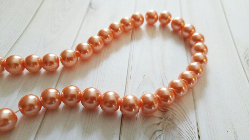 Orange Beads Coral Pearl Beads Glass Pearls 10mm Glass Beads 10mm Glass Pearls Orange Pearls Large Beads Coral Beads 85 pieces