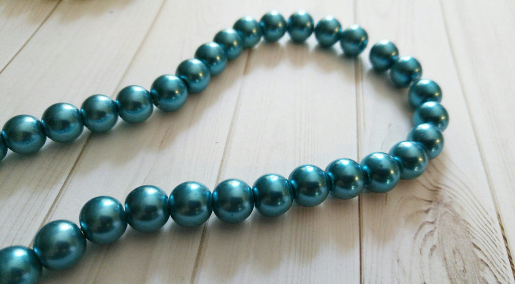 Teal Beads Pearl Beads Glass Pearls 10mm Glass Beads 10mm Glass Pearls Teal Pearls Large Beads Teal Blue Beads  85 pieces