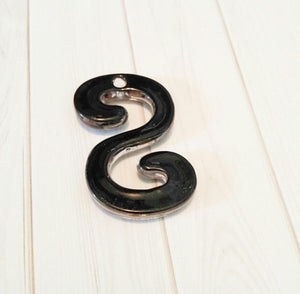 Letter S Pendant Lampwork Glass Pendant Goldsand Initial S Black Alphabet Pendant 1 piece